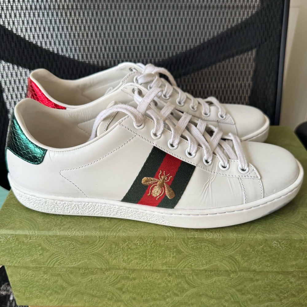 Gucci White Sneakers with Red and Green Accents